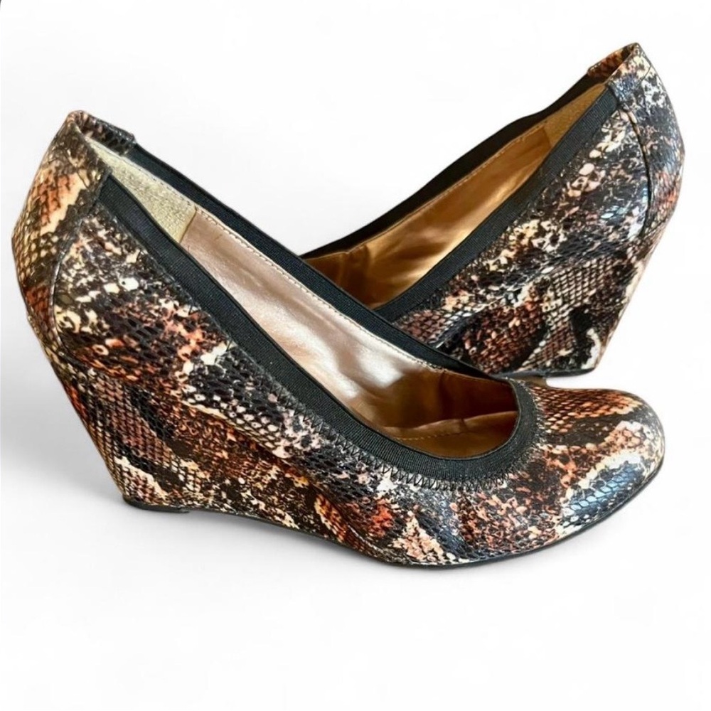 BCBG Faux Snakeskin Wedge Heels - Size 9